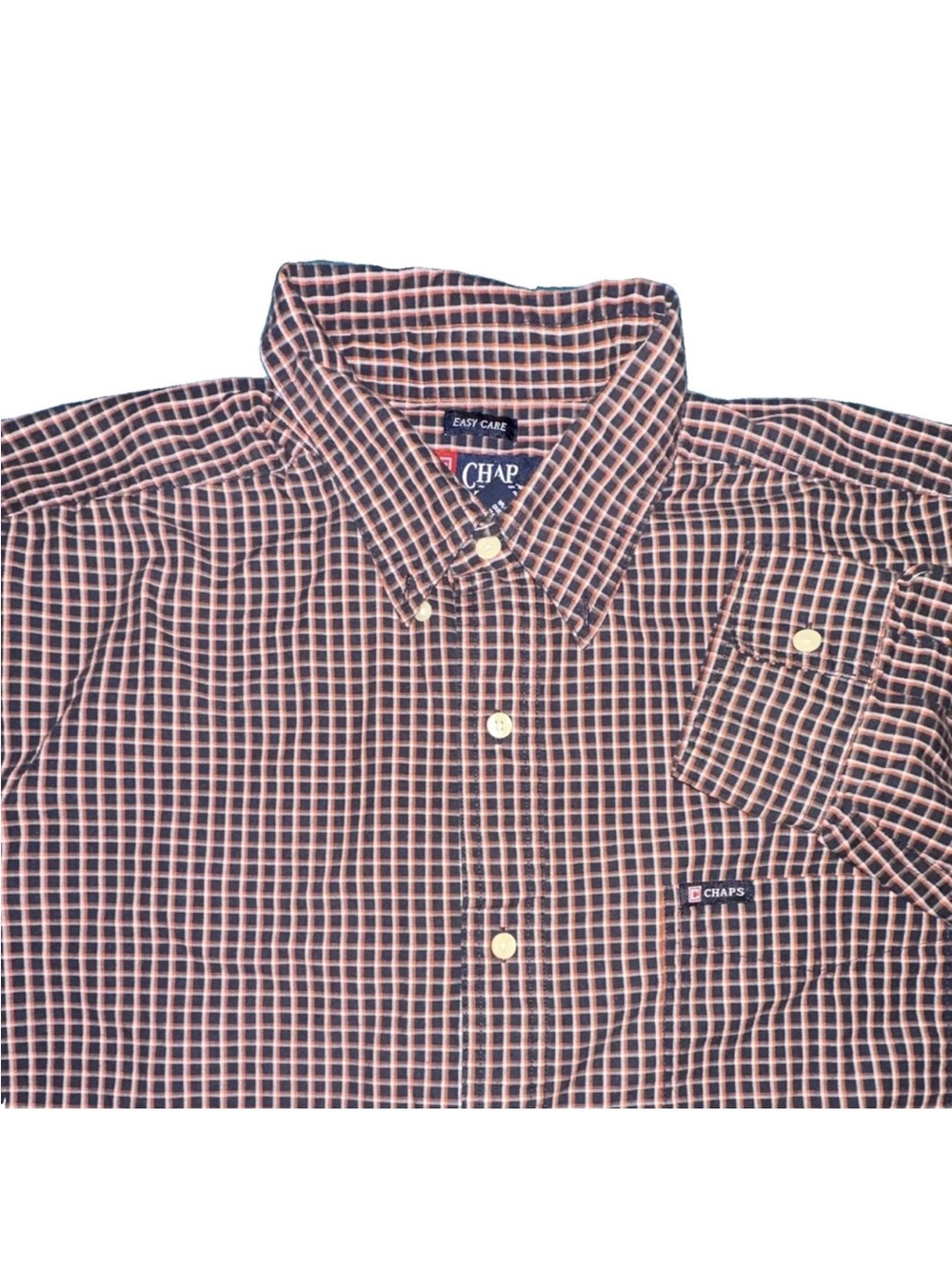 Chaps Men's Navy and Orange Check Button-Down Shirt